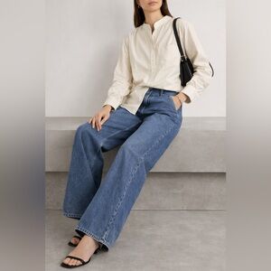 Fifteen Twenty Blouse S Cream Vegan Leather Button Front Minimal Chic